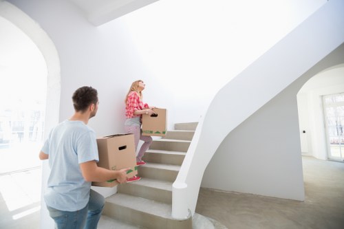 Business relocation setup with labelled boxes in Westhampstead