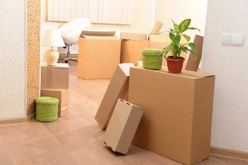 Packed moving boxes prepared for removals in Westhampstead