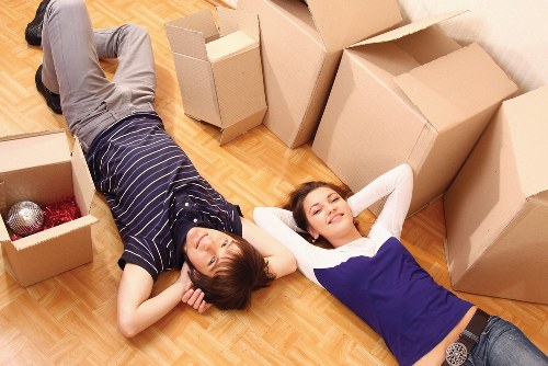 Packed boxes and furniture prepared for a local house relocation